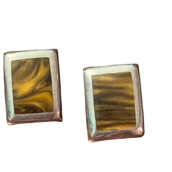 Sterling silver Taxco Mexico Tiger eye TC-90 Earrings - Picture 2 of 4